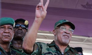 Suriname’s president Desi Bouterse after appearing in court where he was found guilty of murder in absentia for the 1982 execution of 15 activists, in Paramaribo, Suriname, on 22 January.