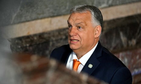 Hungary’s prime minister Viktor Orbán at the EU leaders’ meeting in Brussels earlier today.