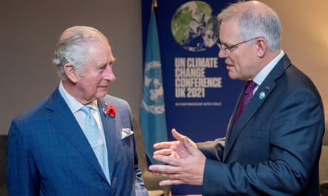 Prince Charles and Scott Morrison before their bilateral meeting on the sidelines of the Cop26 summit in Glasgow