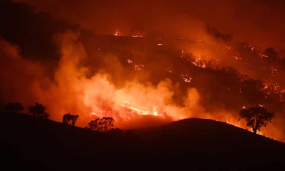 A bushfire rages in Mount Adrah, Australia.