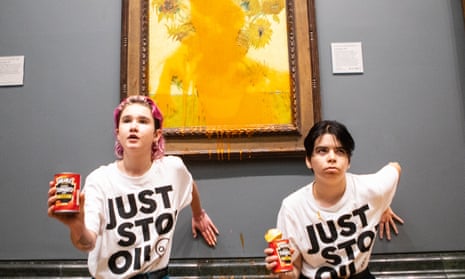 Just Stop Oil protesters splattered Van Gogh’s Sunflowers with soup at London’s National Gallery in October.