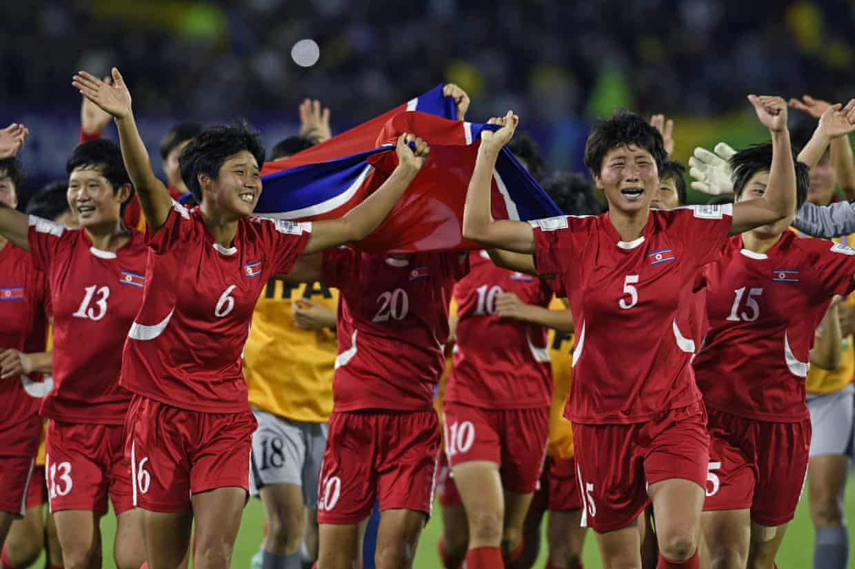 Kim Kang-mi, Oh Sol-song, Choe Il-Son and the North Korea players celebrate their U20 title in 2024