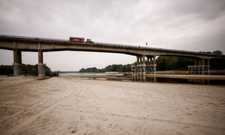 The dry riverbed of the Po in Boretto, northern Italy