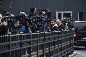 Press members are seen during peace talks between delegations from Russia and Ukraine at Dolmabahce office in Istanbul.