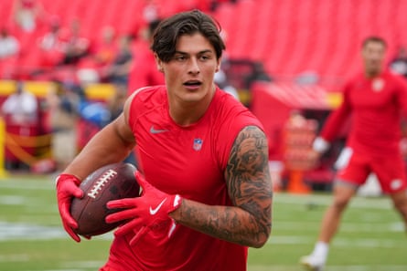 Louis Rees-Zammit practises with the Kansas City Chiefs