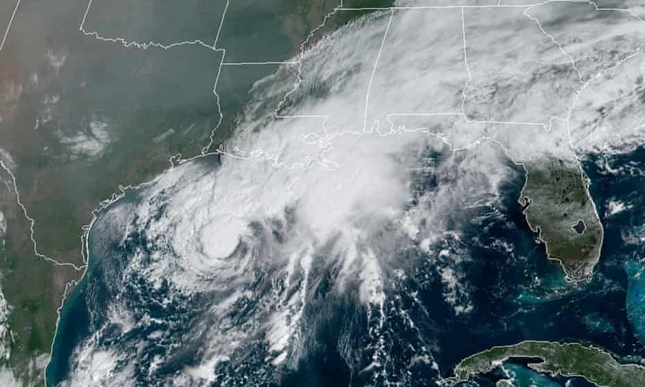 A satellite image taken on Saturday shows tropical storm Beta, center, in the Gulf of Mexico. 
