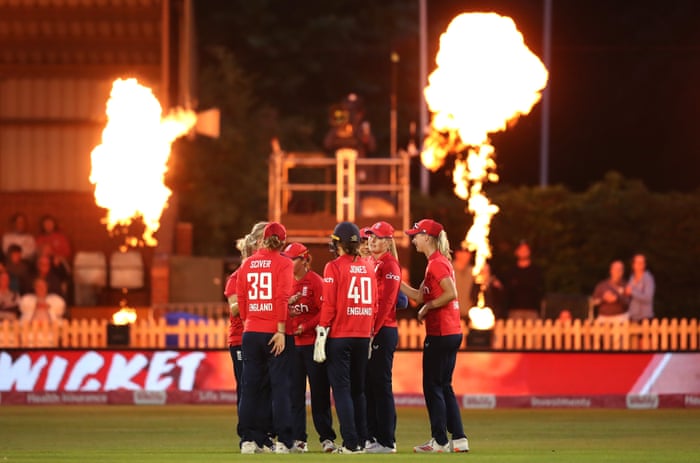 Sarah Glenn of England celebrates taking the wicket of South Africa’s Mignon du Preez.
