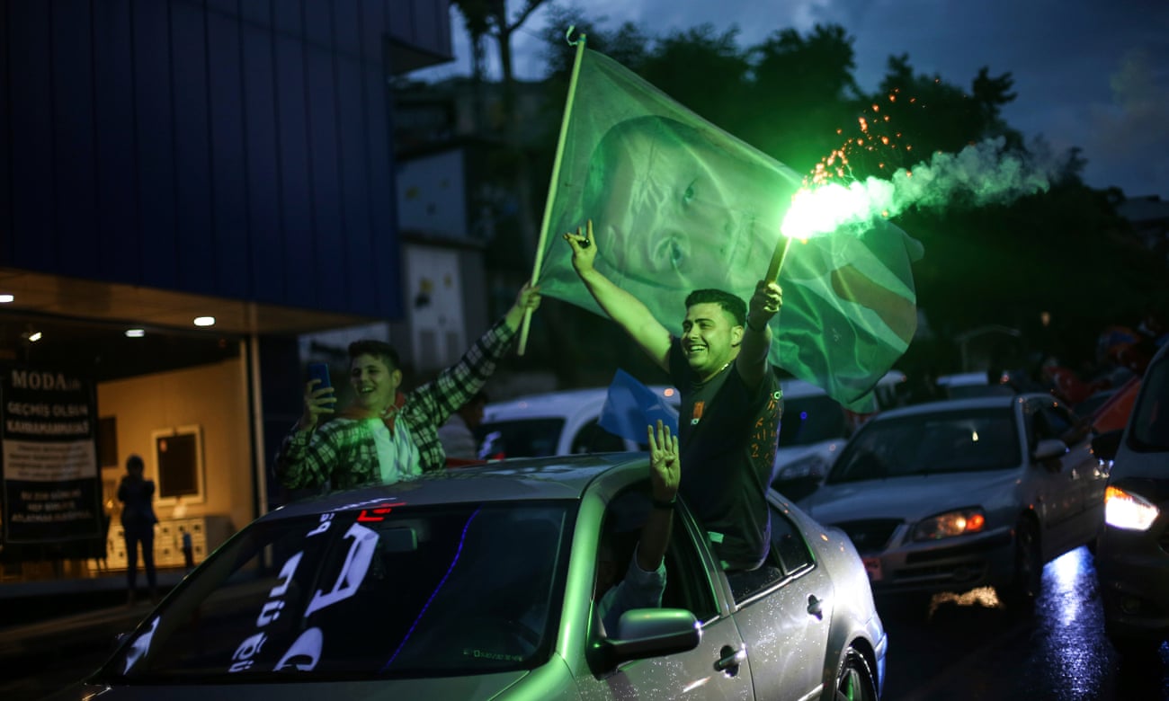 Supporters of Turkish President Recep Tayyip Erdogan celebrate in Kahramanmaras, Turkey