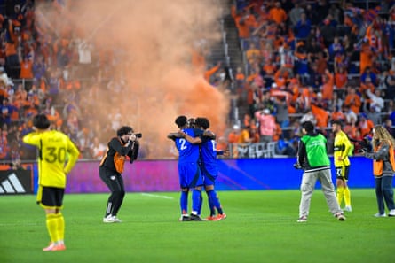 Cincinnati players celebrate after the final whistle during the Audi 2025 MLS Cup Playoffs Game 3 match between the Columbus Crew and FC Cincinnati at TQL Stadium in Cincinnati, Ohio, on November 8, 2025. Cincinnati defeats Columbus 2-1. Major League Soccer Playoffs