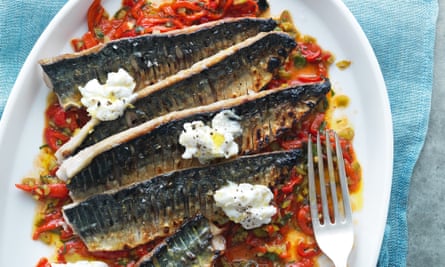 Chargrilled mackerel with sherry, piquillo peppers, cornichons and ricotta.