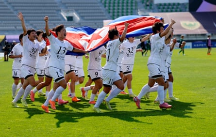 North Korean side Naegohyang FC celebrate winning the Asian Women’s Champions League with a victory over Tokyo Verdy Beleza