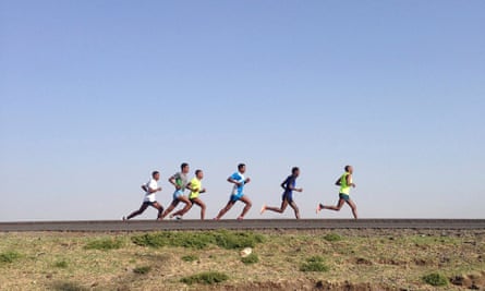 Ethiopian runners training together
