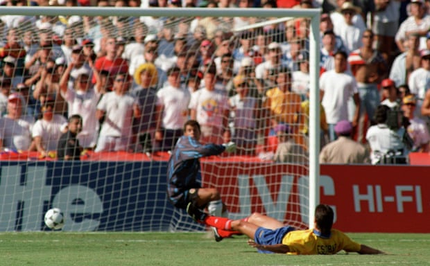 Colombia’s Andrés Escobar scores an own goal at USA 94. He was murdered in Medellín not long after.