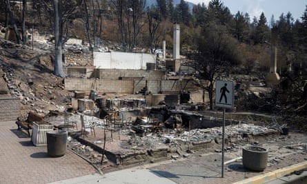 Damaged structures are seen in Lytton on 9 July 2021.