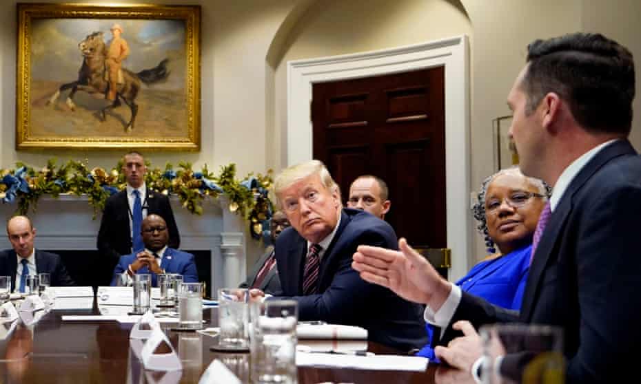 Donald Trump participates in a roundtable on small business and red tape reduction, at the White House on 6 December 2019.