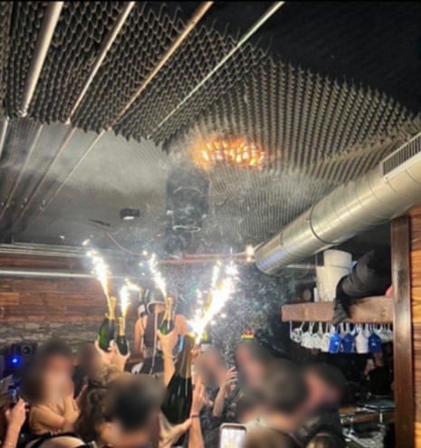 This image, that has been circulating online, appears to show the point the ceiling caught fire inside Le Constellation