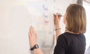 Teacher writing on board