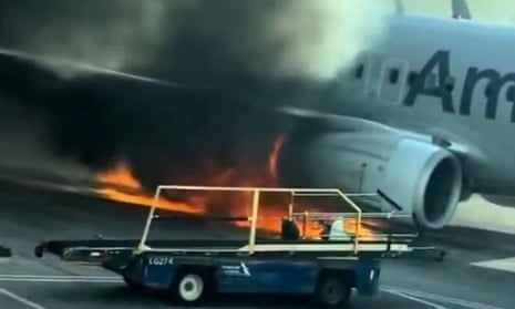 American Airlines plane catches fire in Denver after emergency landing | Denver | The Guardian