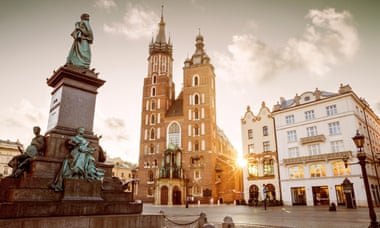 Bazylika Mariacka i pomnik Adama Mickiewicza, Kraków.