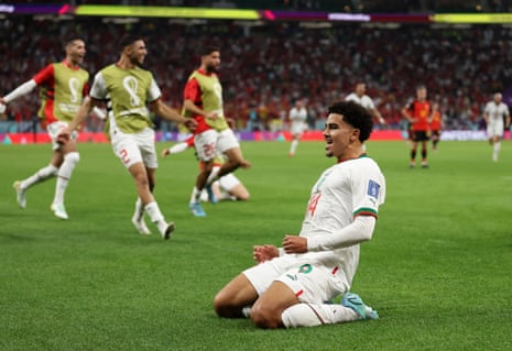 Aboukhlal celebrates scoring Morocco’s second goal.