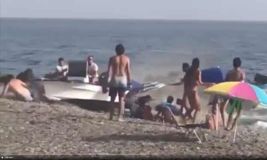 After the boat ran aground, the swimmers would react.