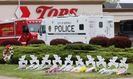 A memorial for the victims of a weekend shooting at a Tops supermarket in Buffalo, New York.