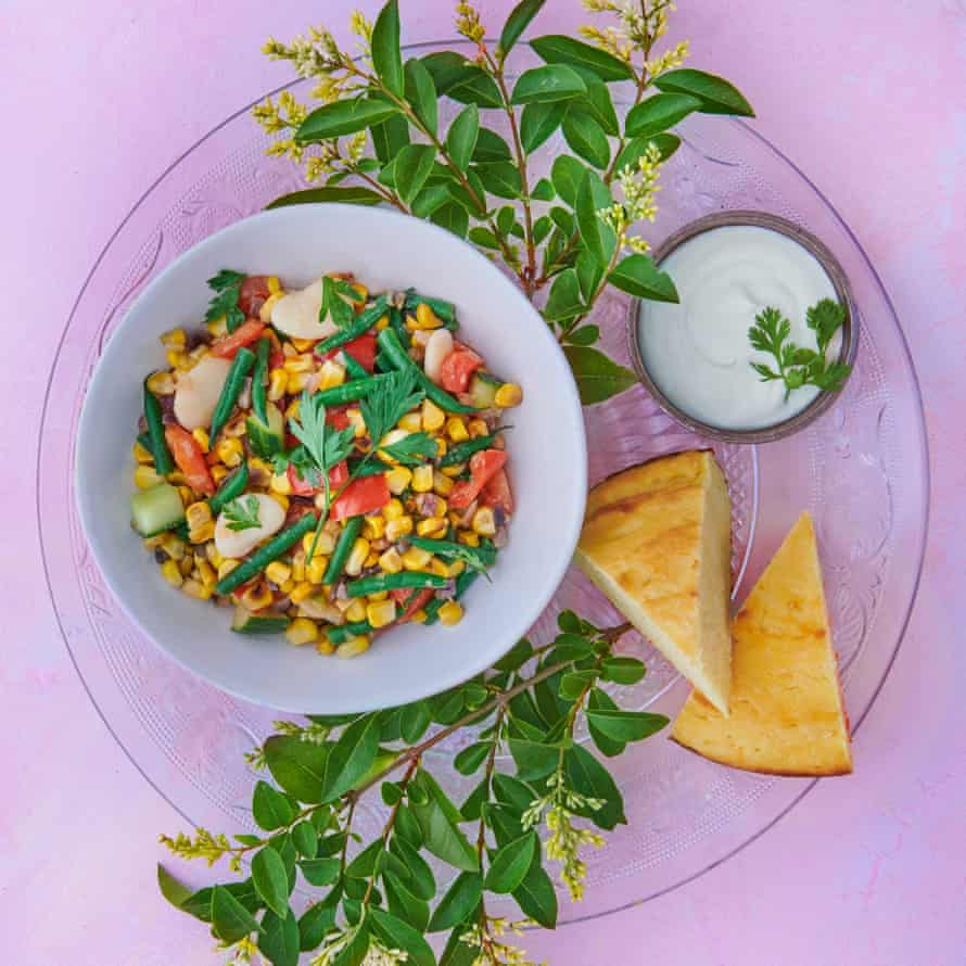 Succotash with cornbread.