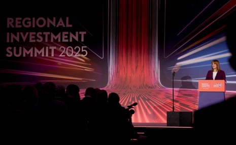 Rachel Reeves speaking at the Regional Investment Summit at Edgbaston Stadium, in Birmingham this morning.