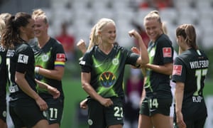 Pernille Harder celebrates her opening penalty.