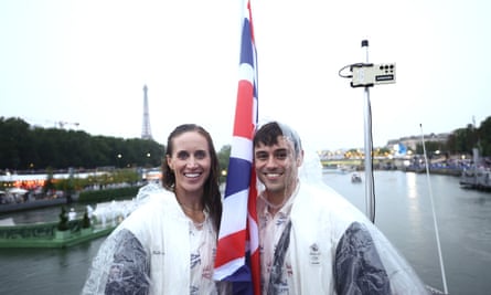Tom Daley and Helen Glover pose for a picture during the opening ceremony