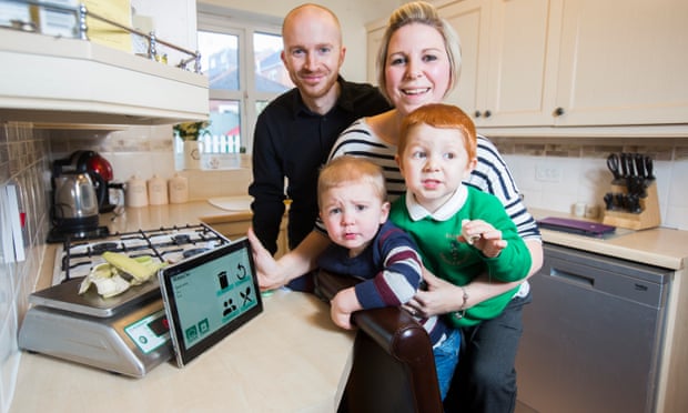 Lisa and Jamie Edwards, with their children Max (left) and Jake, are all taking part in a food waste reduction trial.