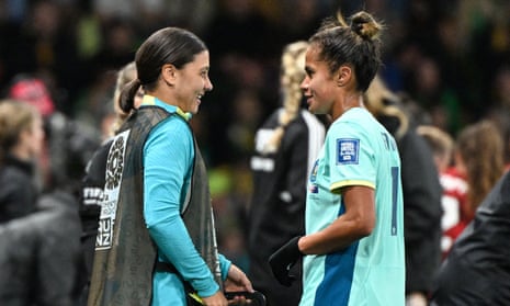 Sam Kerr seems happy with Mary Fowler’s performance.