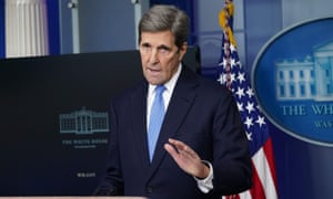 Special Presidential Envoy for Climate John Kerry speaks at a briefing on climate policy in the Brady Briefing Room of the White House in Washington, DC.