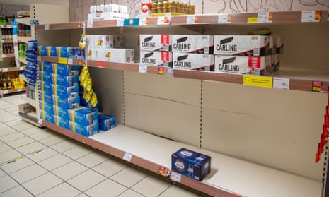 A British supermarket’s depleted beer section last summer, caused by supply chain problems.