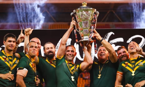 Australia celebrate after beating England in the Rugby League World Cup final.