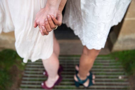 ‘The white wedding is a Victorian invention’ … brides holding hands.