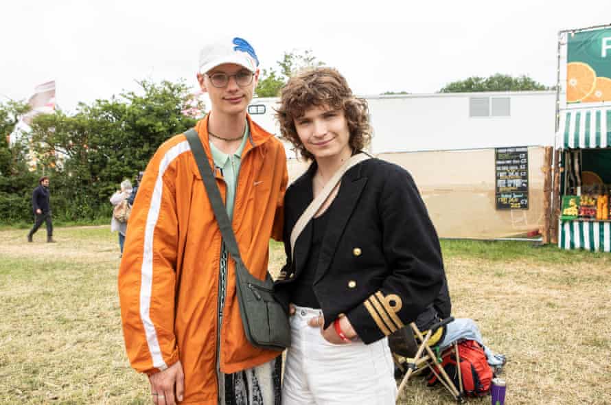 Ryan Smith, 21 from Bournemouth (left) and Charlie Lock from Glasgow (right) for Elle Hunt vox pops on Generation z. Glastonbury Music 2022