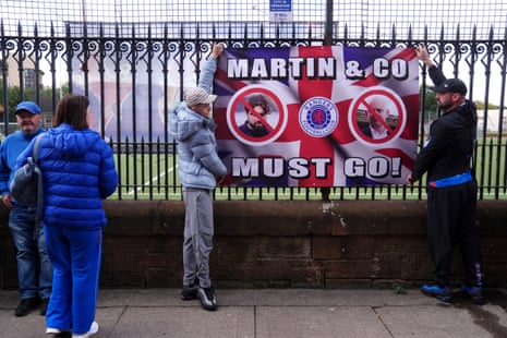 A banner in protest against the Rangers management and ownership