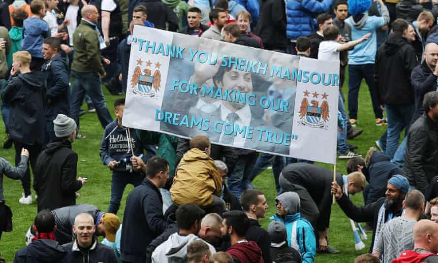 Manchester City supporters display a message for the owner, Sheikh Mansour, in 2014.
