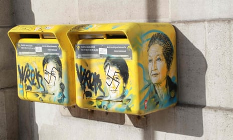 Antisemitic graffiti in the 13th arrondissement of Paris displaying a portrait of the late politician and Holocaust survivor Simone Veil