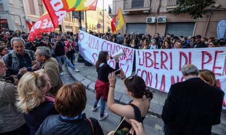 Students protest in Palermo against the suspension of Rosa Maria Dell’Aria. 