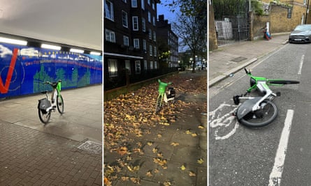 A composite representation  showing 3  prosecute   bikes near  successful  awkward places successful  public
