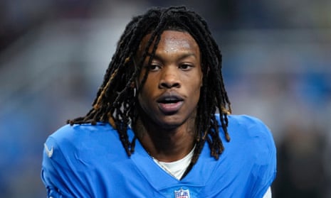 Lions wide receiver Jameson Williams looks on during a January 2023 game against the Bears in Detroit.