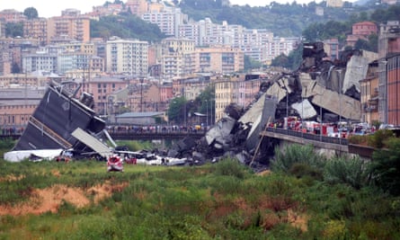 The collapsed Morandi bridge in August 2018