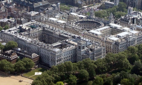 Aerial view of Treasury buildings and Foreign Office.