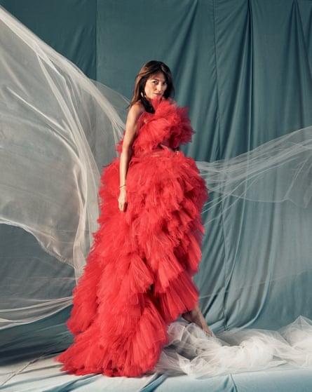 Davina McCall successful a long, sleeveless reddish dress