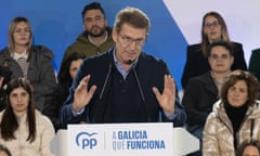 PP president Alberto Núñez Feijóo at a campaign rally for the regional elections in Lugo, Galicia, Spain