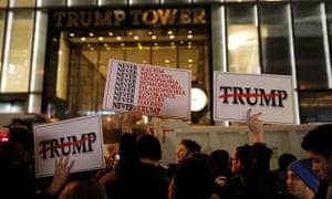 People protest Donald Trump outside Trump Tower in New York.