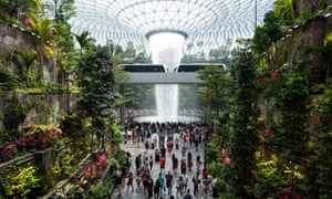 The Jewel terminal with waterfall and Forest Valley at Changi international airport, Singapore