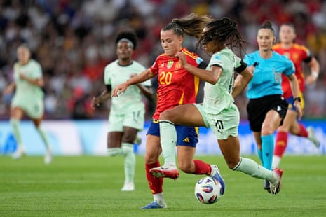 Claudia Pina is chased down by Portugal's Jessica Silva.
